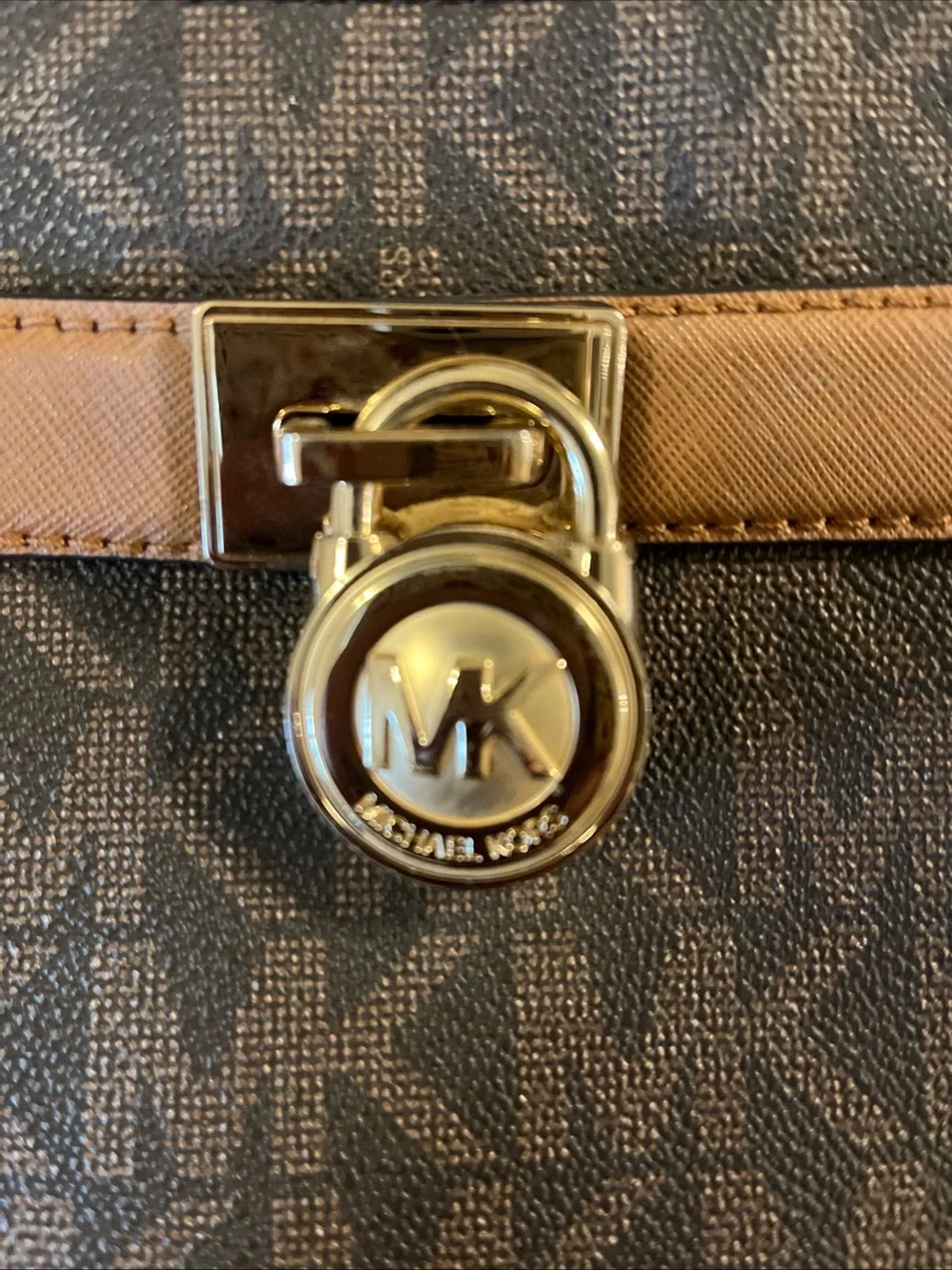 Michael Kors Brown Logo Crossbody with Gold Lock